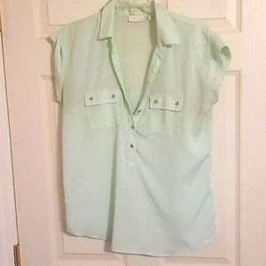 Green half button blouse